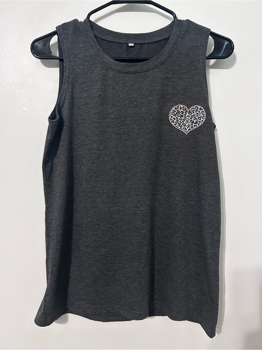 Amazon Girls Charcoal Sleeveless Tank with Leopard Heart